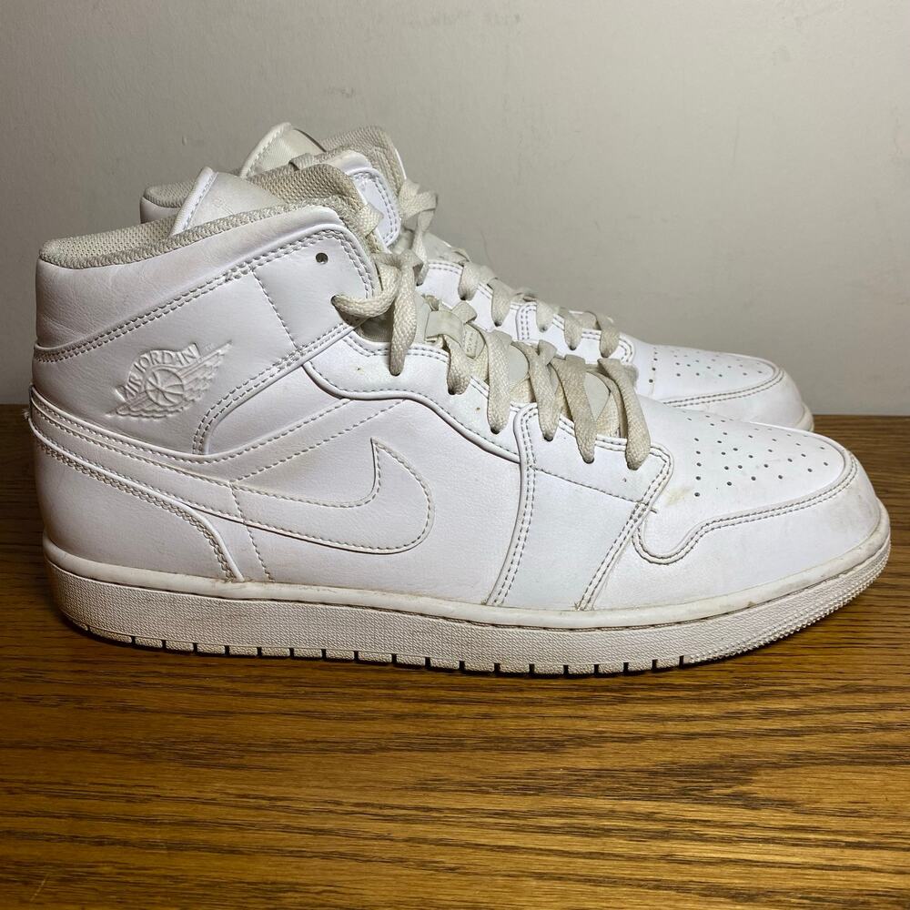 Nike Air Jordan 1 Mid Triple White (2022) Men’s Size 13 554724-136 Sneakers